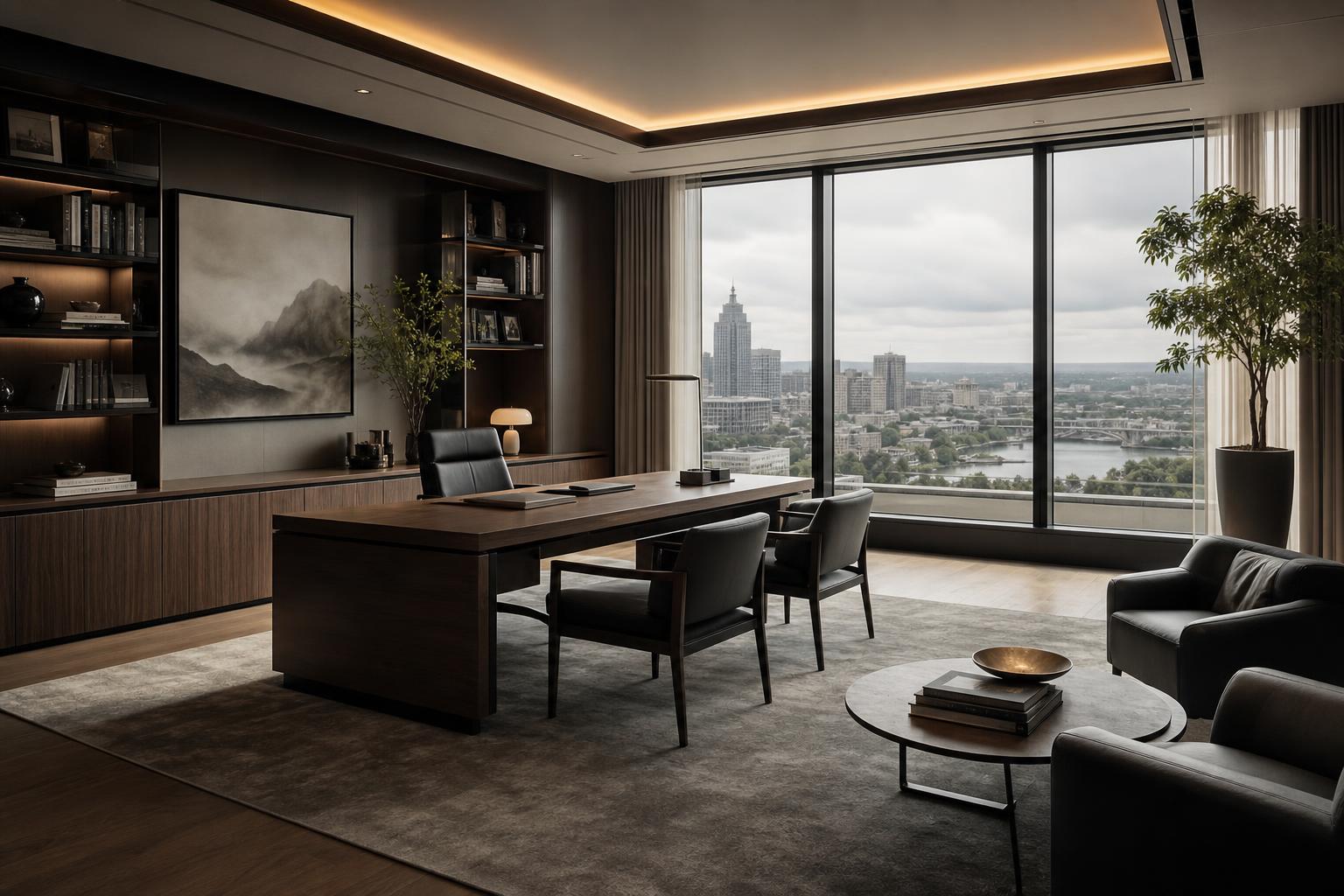 Modern executive office at sunrise